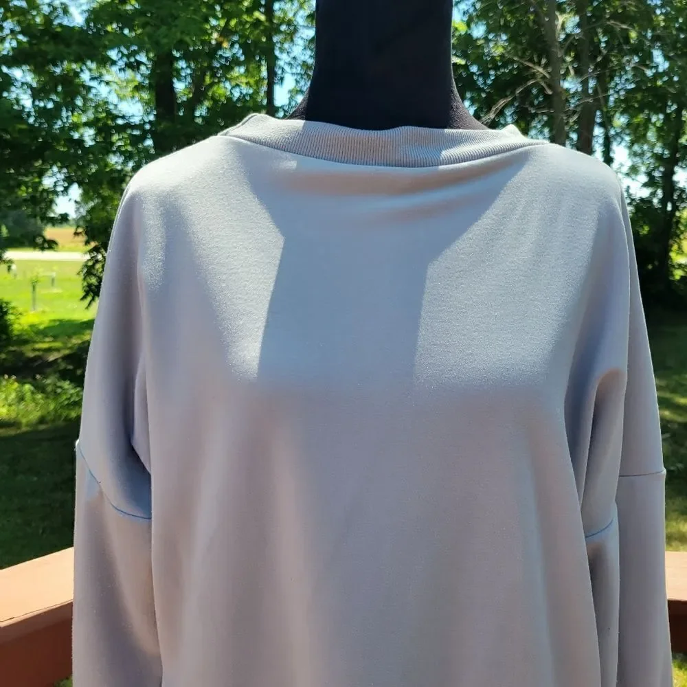 Women's Gray Long Sleeve Crew Neck Dropped Shoulder Pullover Sweatshirt Size L